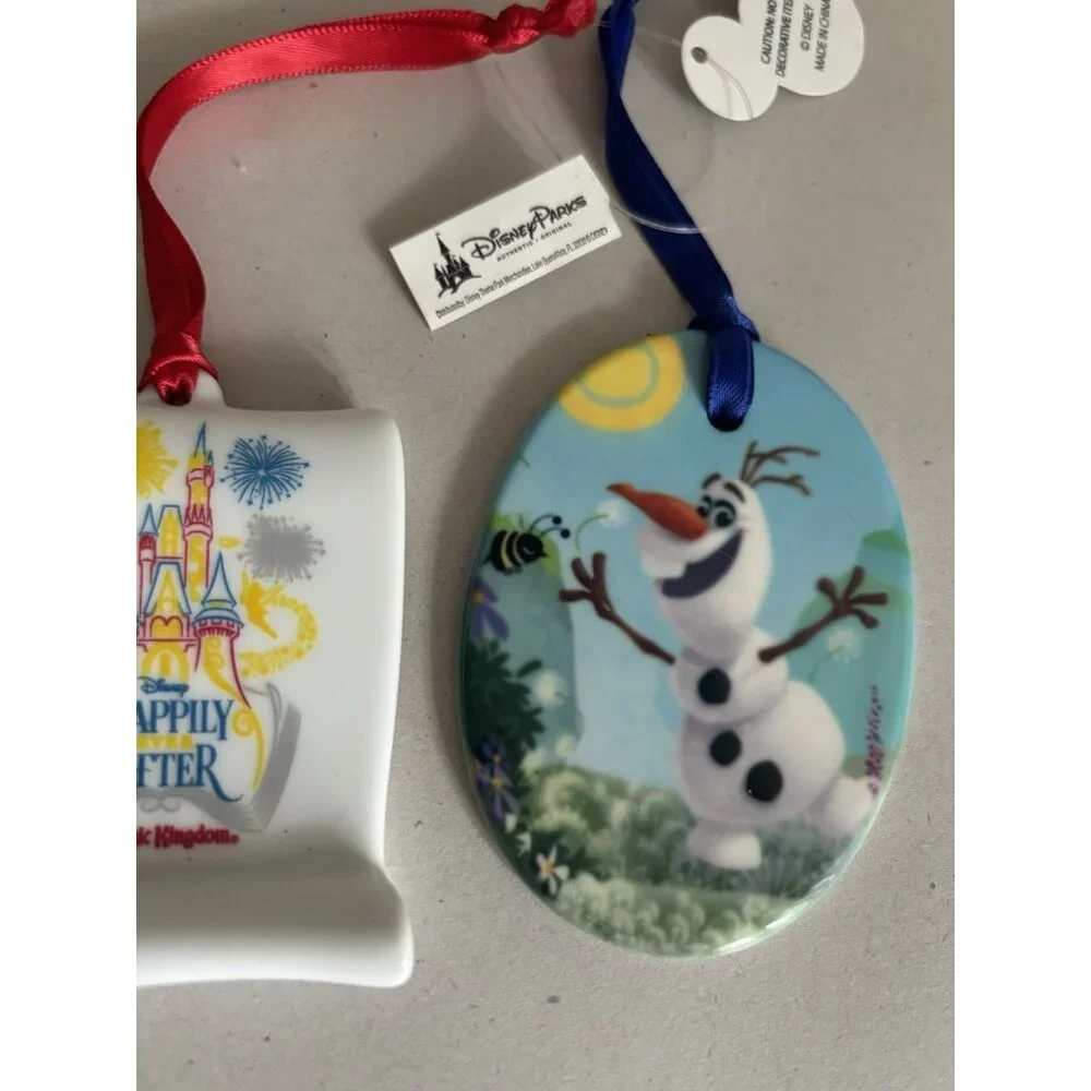 Lot Of 2 Disney Frozen Olaf & Happily Ever After Porcelain Ornament‎ NEW Holiday